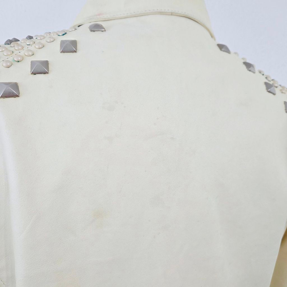 Double D Ranch studded ivory leather biker jacket distressed western size medium - Picture 9 of 13